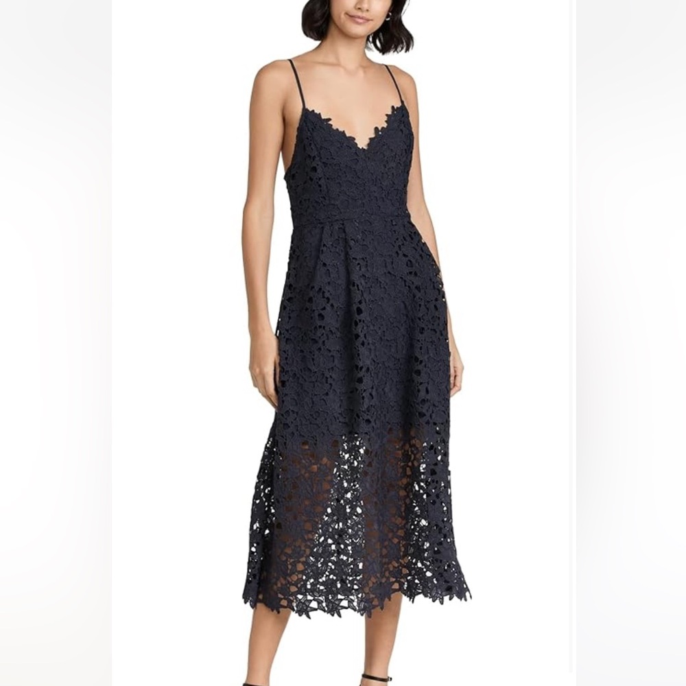 NWOT ASTR The Label Lace A-line Midi Dress Fit & Flare Grayish Blue Party M